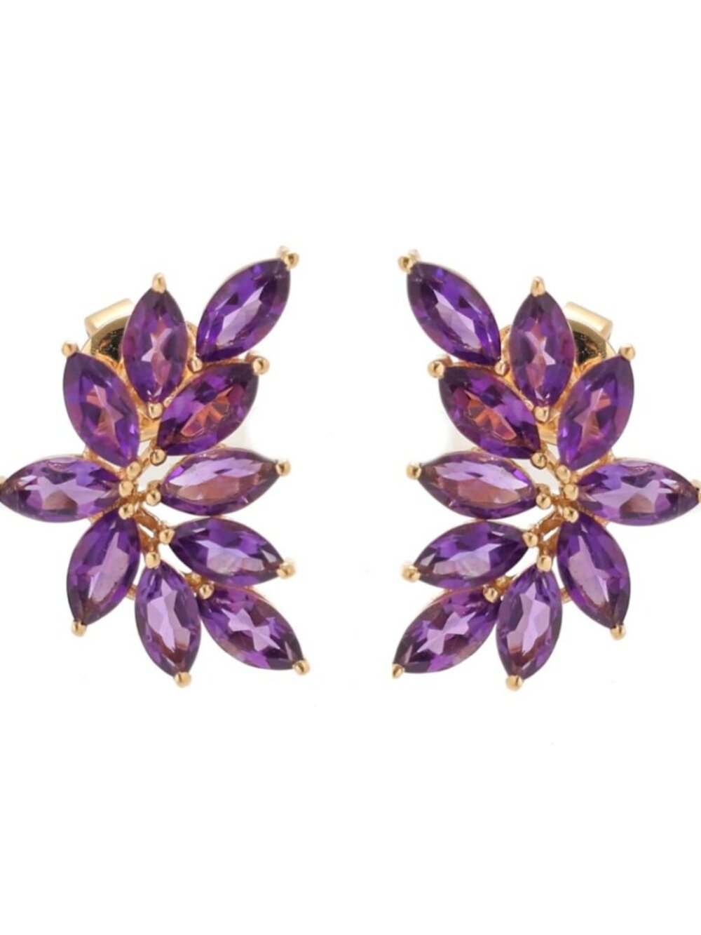 Amethyst Floral 14K (18k custom) Yellow Gold Cluster Stud Earrings